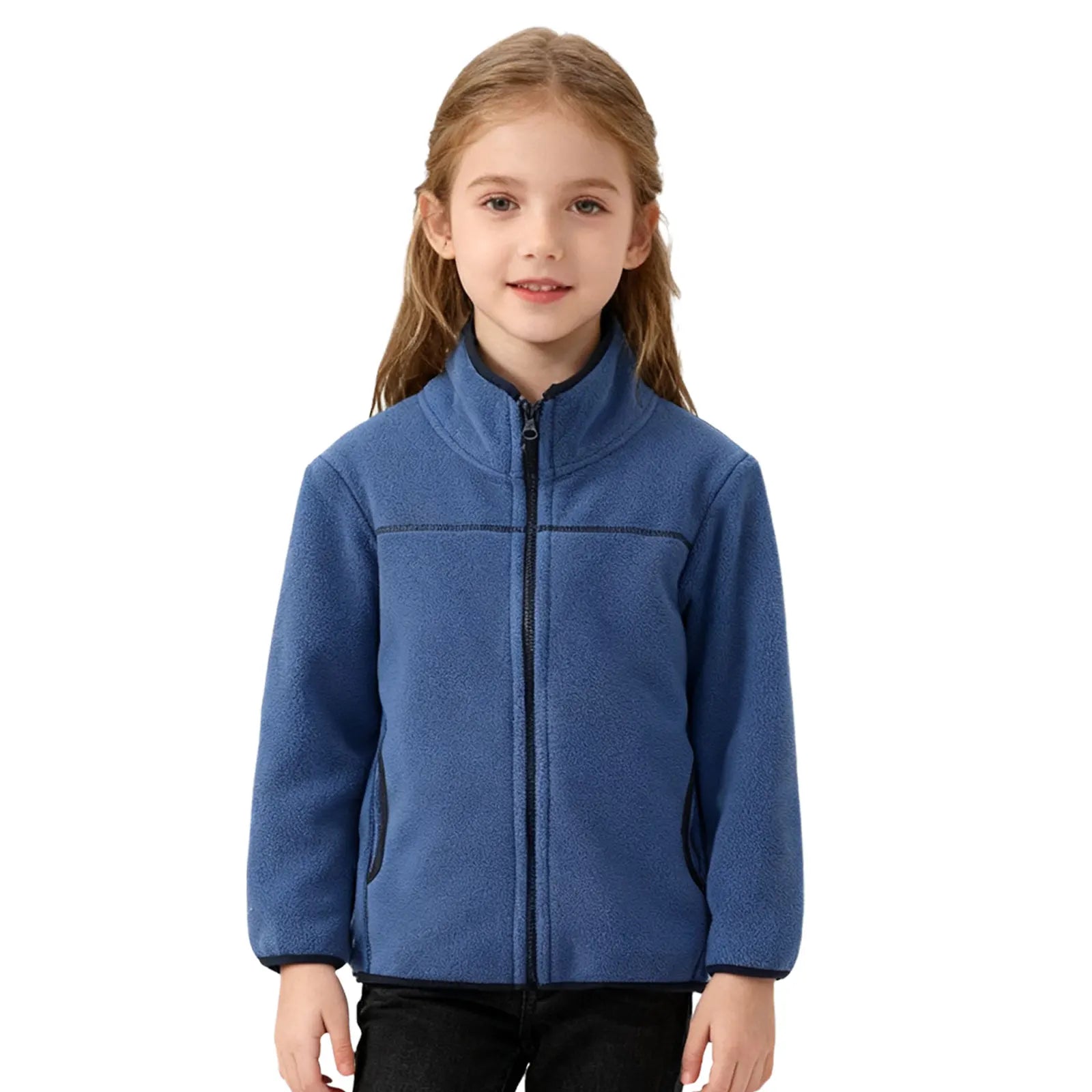 Kids Boys Girls Stylish Clothing Contrast Color Trim Fleece Outdoor Sports Jacket Casual Zip-up Coat Warm Outerwear Active Wear