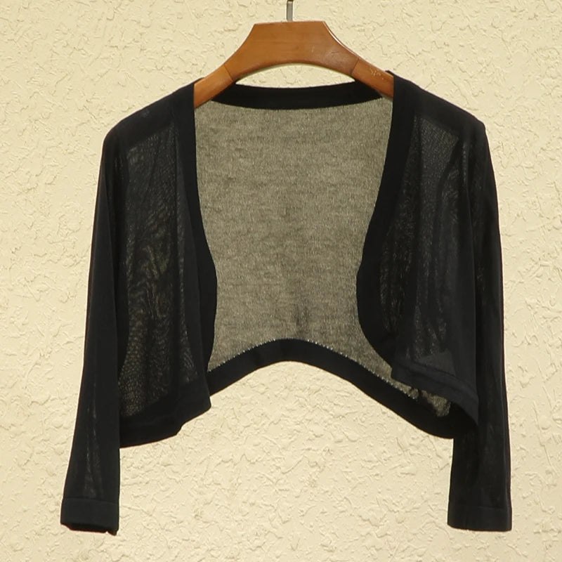 Summer Cardigan Women Cropped Korean Fashion Style Female Black Women's Coat Clothing V-neck Ladies Sweater Outerwear Cute Basic