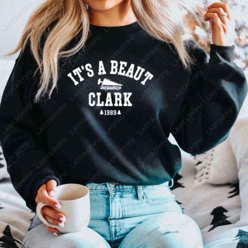 It's A Beaut Clark Letters Sweatshirt Griswold Christmas Simple Sweatshirt Funny Christmas Vacation Warm Winter Crewneck Hoodie
