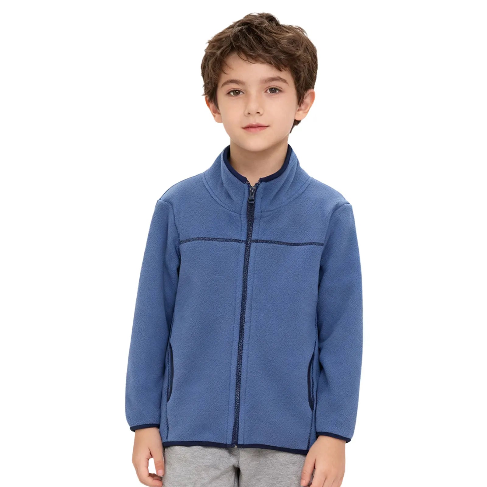Kids Boys Girls Stylish Clothing Contrast Color Trim Fleece Outdoor Sports Jacket Casual Zip-up Coat Warm Outerwear Active Wear