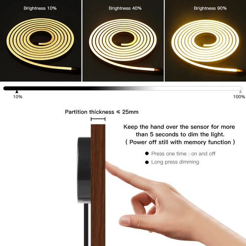 Black Tube LED Under Cabinet Light 24V Neon Lights Penetrable Wood Touch Dimmable Hand Scan Motion Sensor Cupboard Closet Decor