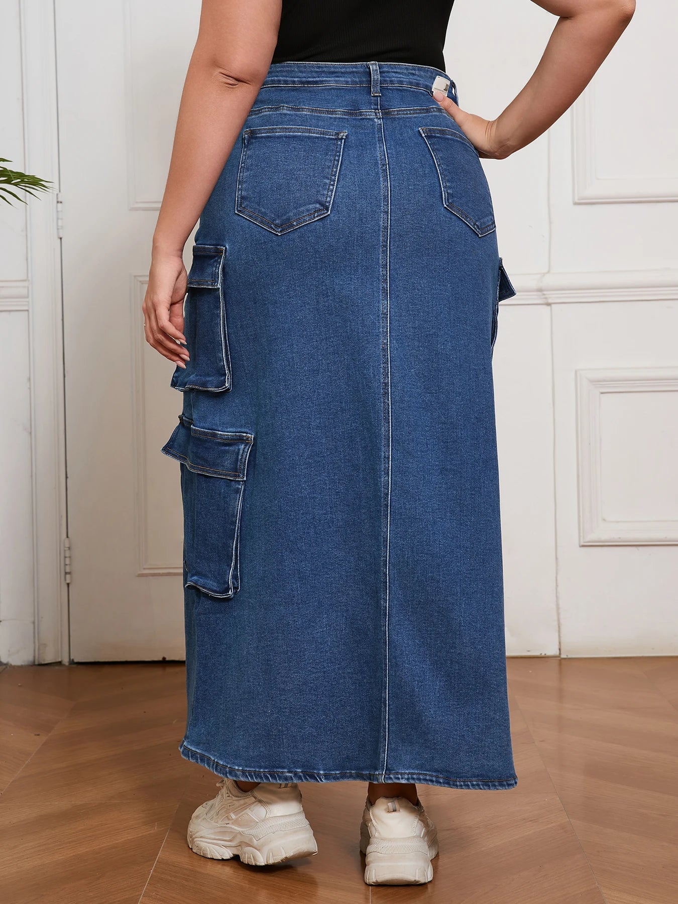 Denim Long Skirt for Women Street Style Cargo Design Split Hem Chic Outfit Casual Fashion Clothing Pants