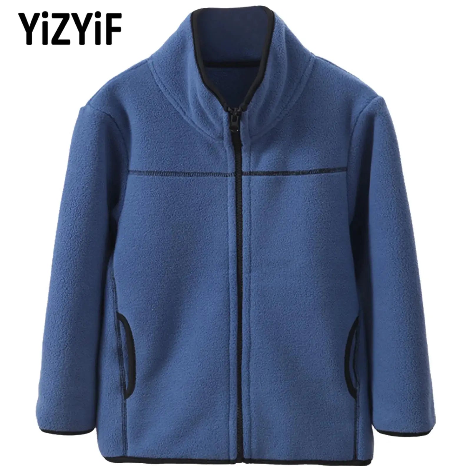 Kids Boys Girls Stylish Clothing Contrast Color Trim Fleece Outdoor Sports Jacket Casual Zip-up Coat Warm Outerwear Active Wear