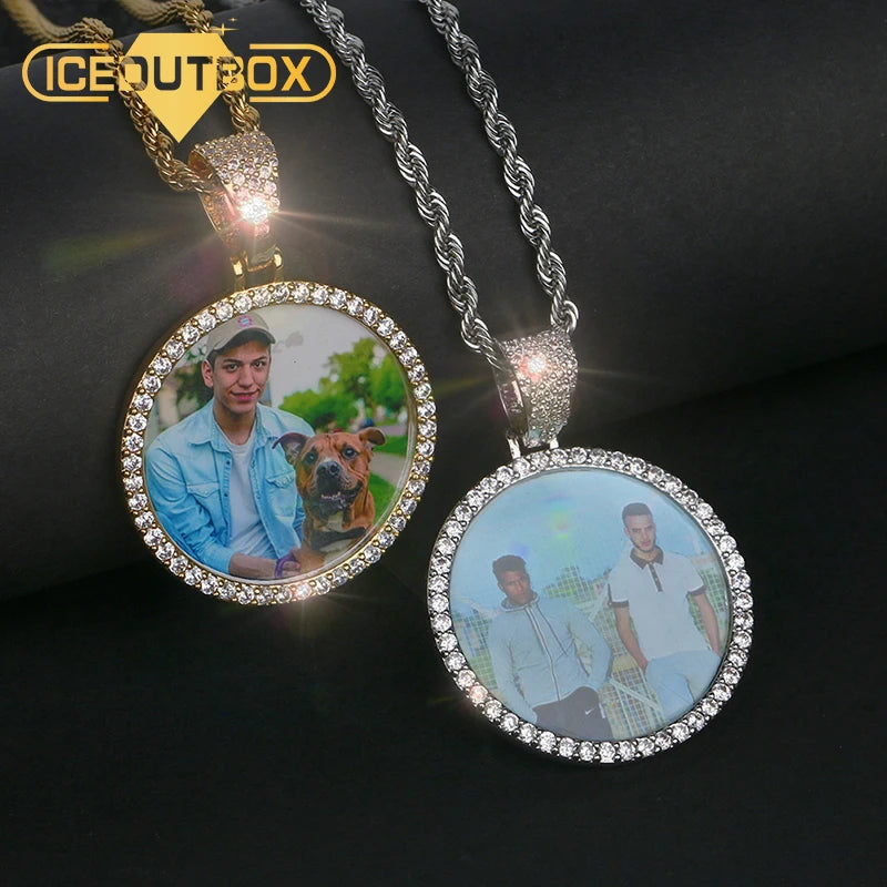 Hot Custom Photo Pendant Necklace Personality Men's Hip Hop Jewelry With 4mm Tennis Chain Cubic Zircon Gold Silver 585 Rose Gold