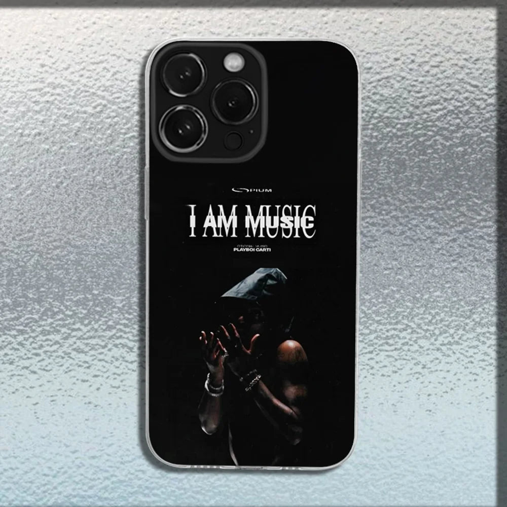 I AM MUSIC P-Playboi Carti Phone Case For iPhone 16,15,14,13,12,11 Plus,Pro,Max,XR,XS,X,Plus,SE,Mini Transparent Soft Cover