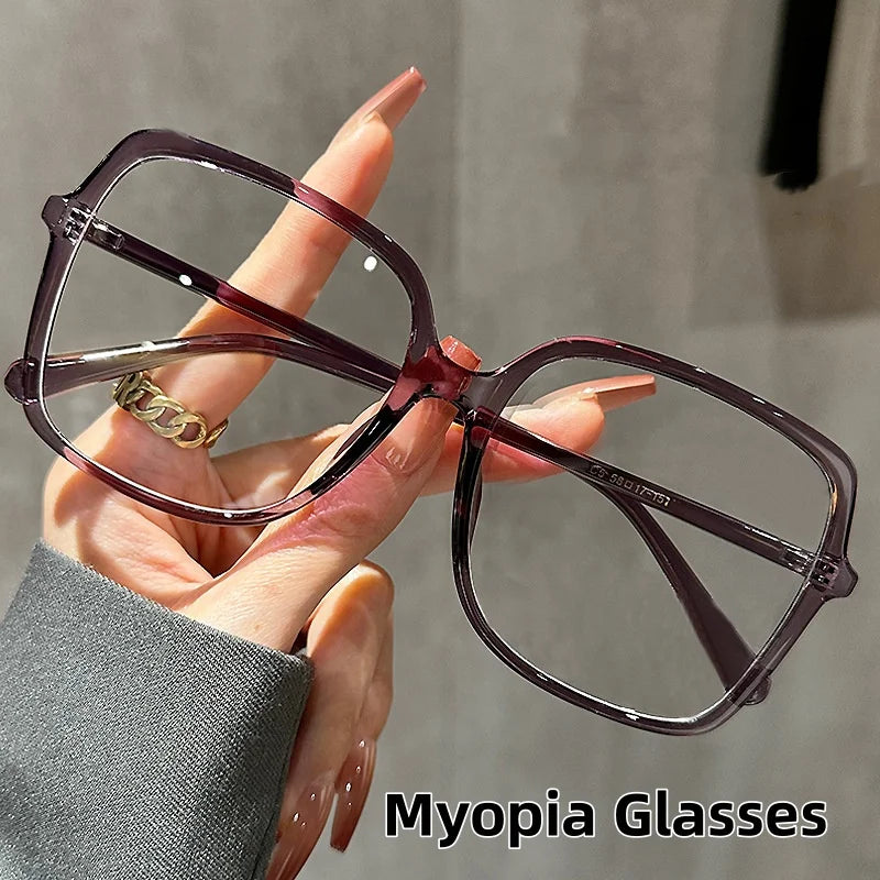Women Prescription Oversized Minus Glasses Blue Light Blocking Short-sight Eyeglasses High Definition Near Sight Eyewear To -4.0