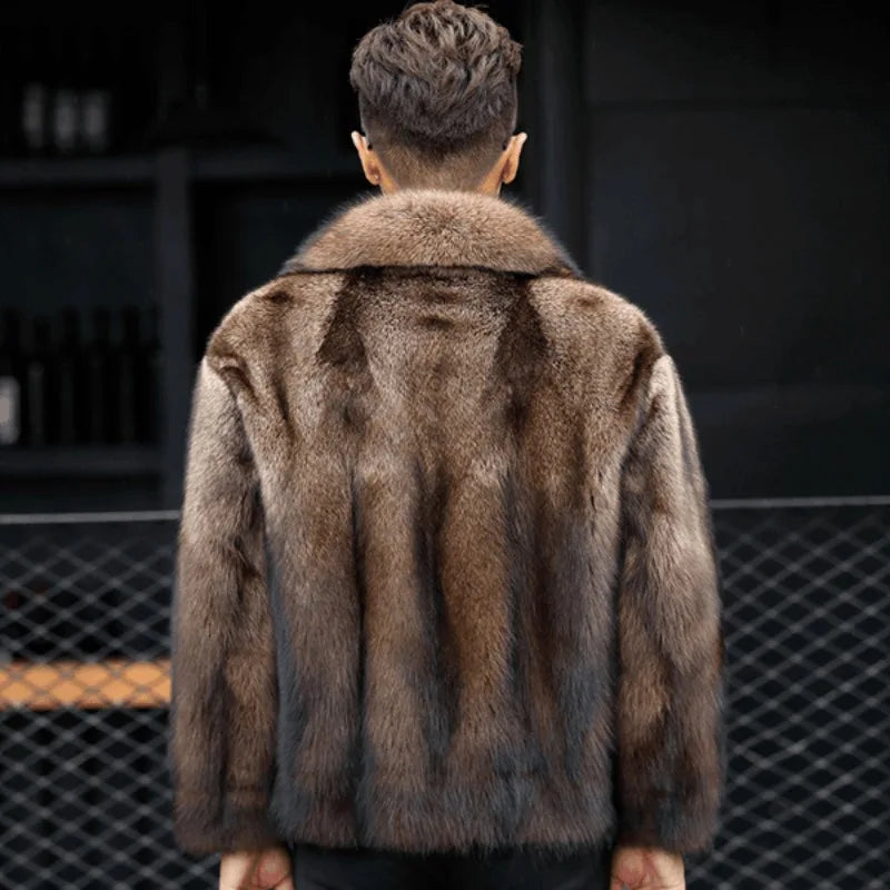 Luxury Brand Men's Mink Fur Coat Winter New Thicken Fox Fur Outerwear Jacket Short Fashion Comfortable Fur Coat Turn-down Collar