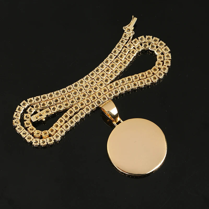 Hot Custom Photo Pendant Necklace Personality Men's Hip Hop Jewelry With 4mm Tennis Chain Cubic Zircon Gold Silver 585 Rose Gold