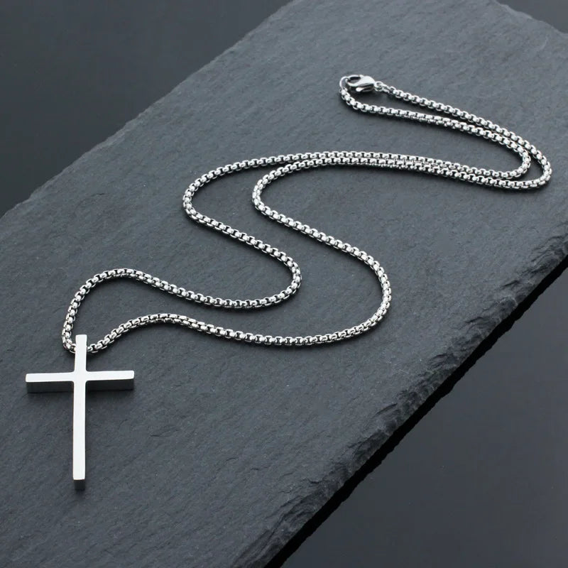 2Pcs Stainless Steel Cross Pendant Necklace For Men Titanium Steel Twisted Rope Box Chain Choker Women Punk Fashion Jewelry