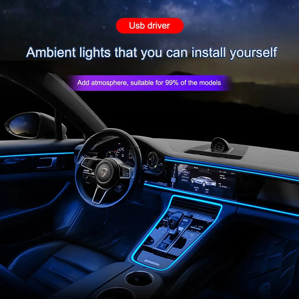 Car Environment El Wire LED USB Flexible Neon Interior Lights Assembly RGB For Automotive Decoration Lighting 3M Hidden APP