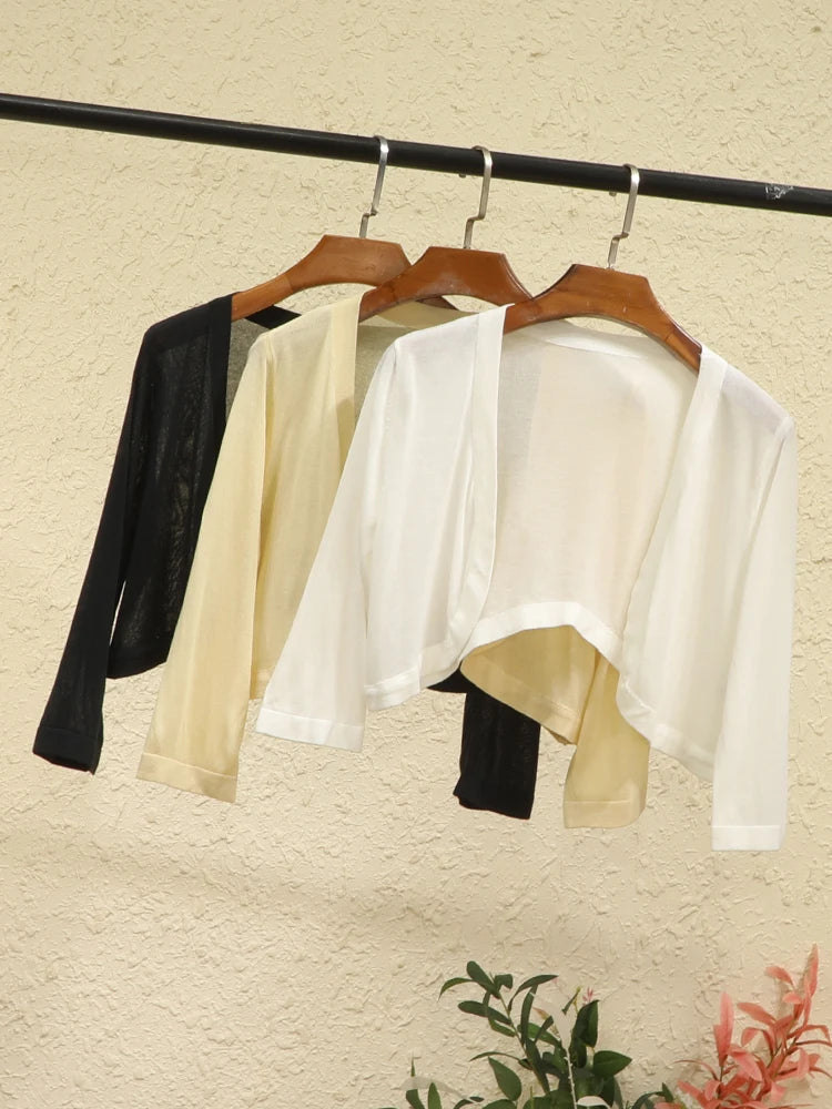 Summer Cardigan Women Cropped Korean Fashion Style Female Black Women's Coat Clothing V-neck Ladies Sweater Outerwear Cute Basic