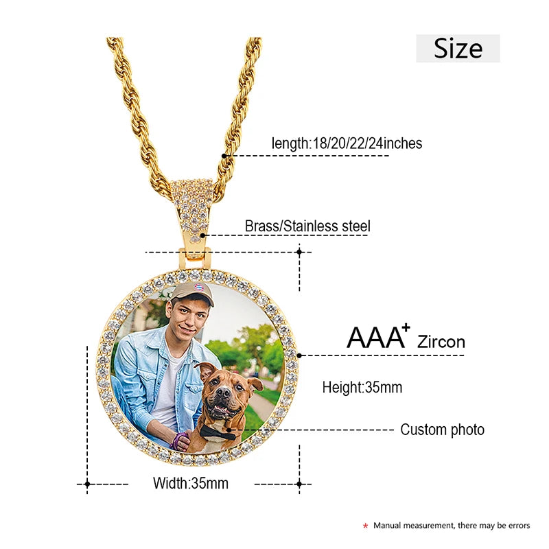 Hot Custom Photo Pendant Necklace Personality Men's Hip Hop Jewelry With 4mm Tennis Chain Cubic Zircon Gold Silver 585 Rose Gold